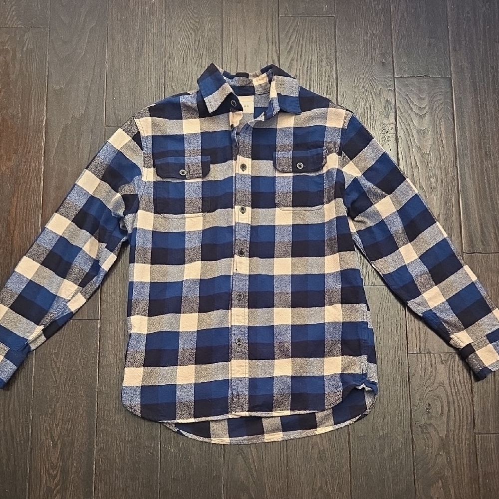 Jachs Blue and Beige Plaid Casual Thick Flannel Medium
